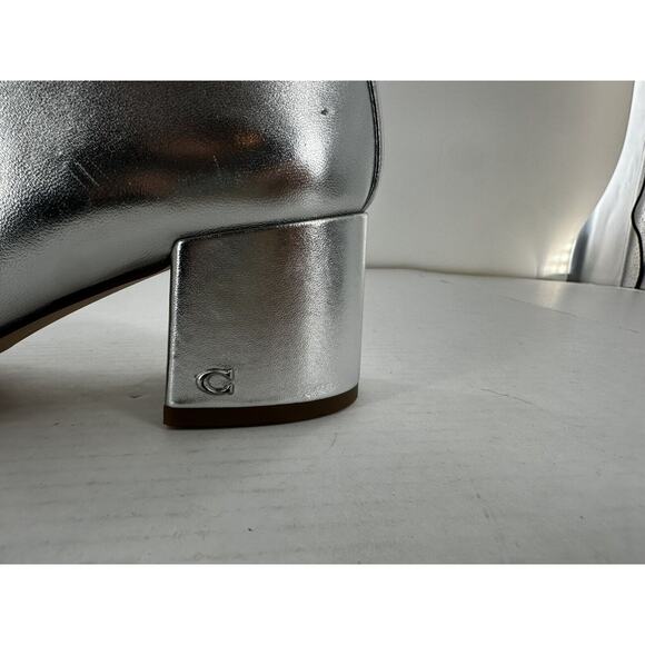 Coach Ankle Noah Bootie Sz 9.5 Silver Metallic Leather Almond Toe Amputee Left - Picture 4 of 15